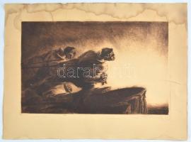 Ifj. Richter Aladár (1898-1950): Munka. Rézkarc, papír, jelzett, sérült, foltos, 59,5×43,5 cm