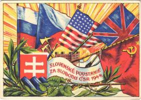 Slovenské Povstanie za Slobodu CSR 1944. Vydané nákl. autora St. L. Kostelnícka, Bratislava / Slovak National Uprising propaganda card / Szlovák nemzeti felkelés (EK)