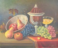Szigeti F 976 jelzéssel: Csendélet gyümölcsökkel. Olaj, vászon, 50×60 cm
