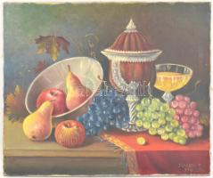 Szigeti F 976 jelzéssel: Csendélet gyümölcsökkel. Olaj, vászon, 50×60 cm