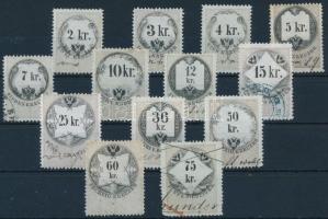 1866 13 klf címlet kékes papíron (160.000) / 13 different stamps on bluish paper