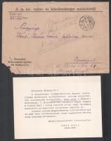 1930 Klebelsberg Kunó (1875-1932) vallás- és közoktatásügyi miniszter gépelt gratuláló sorai és sajátkezű aláírása Kézdi-Kovács László (1864-1942) festőművész részére, aki a barcelonai világkiállításon 1929-ben ezüst érmet nyert, fejléces papíron, borítékkal, Déry Béla miniszeri biztos gépelt értesítő kártyájával az átvételről, a Nemzeti Szalon nyomtatványán.