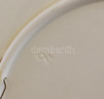 XIX. század vége: Magyar népviseletek XVIII. sz. kézzel festett fajansz dísztányér sorozat 3 db, d: ...