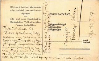 1916 Ferenczi Jolán régi és új háziipari kézimunkák, népviseletek, parasztbabák, régiségek. Budapest...