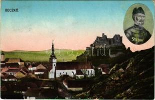 1913 Beckó, Beczkó, Beckov; Stibor vára (Beckó vára) a Vágvölgyben, Stiborici Stibor ispán. Steinmann Jakab kiadása / Beckovsky Hrad, Povazie / castle ruins in the Váh valley, count (r)