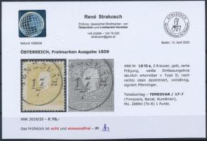 2kr IIa, sárga "TEMESVÁR" Certificate: Strakosch 2kr IIa yellow "TEMESVÁR" Certi...