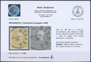 2kr II sulfur yellow "SISSEK" Certificate: Strakosch 2kr II, kénsárga "SISSEK" C...