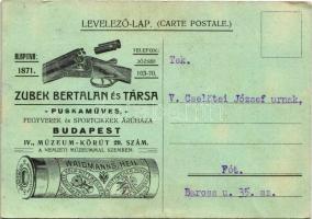 1928 Zubek Bertalan és Társa puskaműves fegyverek és sportcikkek áruháza. Budapest, Múzeum körút 29. szám / Hungarian gunsmith advertisement (EK)