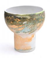 SWT jelzésű porcelán vázácska, kézzel festett, apró kopással, m: 9 cm