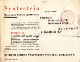 1940 Syntestrin oestrogen hatású syntheticus készítmény. A petefészek csökkent vagy hiányzó működésé...