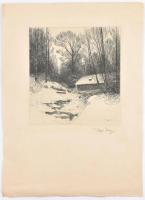 Olgyai Viktor (1870-1929): Téli erdő. Rézkarc, papír, jelzett, 24×22 cm