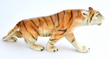Royal Dux tigris, kézzel festett, jelzett, hibátlanl, h: 37 cm