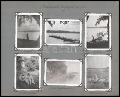 1933 Hídverési gyakorlat a budapesti Hajógyári-szigeten, 6 db kivehető fotó, kartonon, feliratozva, szép állapotban, 8,5×6 cm