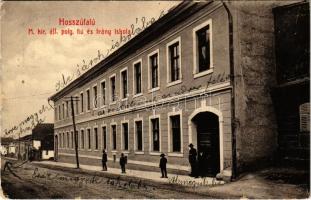 1909 Hosszúfalu, Satulung (Négyfalu, Sacele); M. kir. állami polgári fiú és leány iskola. W. L. Bp. 6094. / girls and boys school (kis szakadás / small tear)