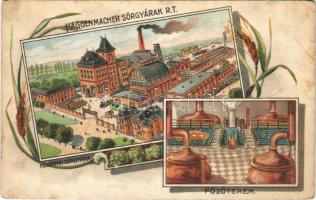 Budapest X. Haggenmacher Sörgyárak Rt. Kőbányai sörgyára, főzőterem, belső. Art Nouveau, litho (fl)