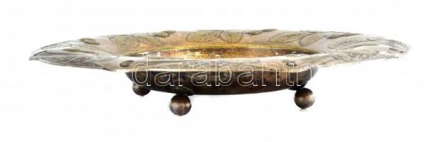 Szecessziós alpakka kínáló, enyhén kopottas állapotban, d: 31 cm