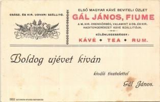 Fiume, Rijeka; Pecine, Gál Villa. Hátoldalon Gál János Első Magyar Kávé Beviteli üzlet újévi üdvözle...