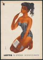 1959 Sinka Mátyás (1921 -): Lotto a nyár kedvence, reklám villamosplakát, 24x17 cm