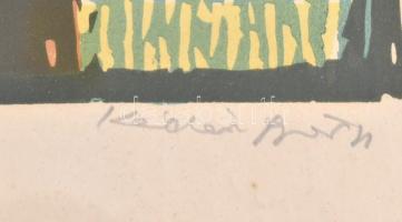 Kádár György (1912-2002): Csendélet. Színes linómetszet, papír, jelzett, üvegezett fa keretben, 25x3...