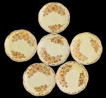 Zsolnay virág mintás hiányos mokkás készlet 6 db csésze aljjal, cukortartó. Kézzel festett, jelzett,...