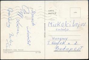 cca 1974 Három olimpiai, illetve Európa-bajnok ökölvívó (Papp László, Gedó György, Badari Tibor) aláírása képeslapon