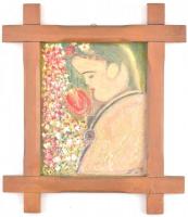 Olvashatatlan jelzéssel: Virágot a virágnak. Vegyes technika, farost, fa keretben. 34,5×28 cm