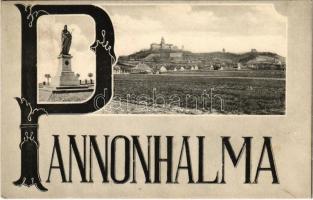 1907 Pannonhalma, Főapátság, Szent Asztrik szobra. Szecessziós iniciálés művészlap