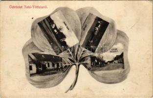 1916 Tahi, Tahitótfalu, Tahi-Tótfalu; Duna sor, látkép, utca, Községháza. Szabady János kiadása. Lóherés művészlap (EK)