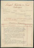 1941-1942 Linger Károly és Fiai Bútorgyár által kiállított számlák (2 db), csekkek (4 db) és levelez...