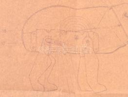 cca 1960-1970 Lemezárugyári játékmackó terve, hajtásnyommal, 30x42 cm