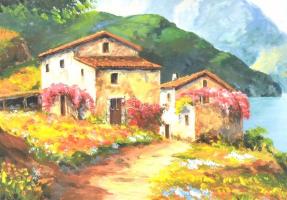 Vörös Edit (?-), Tóth Imre (?-): VÍparti virágzás. Olaj, farost, jelzett, hátoldalán autográf felira...