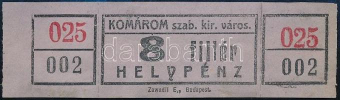 1913 Komárom szabad királyi város 8 filléres helypénz-jegye, jó állapotban