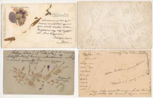 4 db RÉGI virágos motívum képeslap, vegyes minőség / 4 pre-1945 floral greeting motive postcards in mixed quality