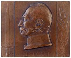 Murányi Gyula (1881-1920) DN Petar I I. Péter szerb, majd szerb-horvát-szlovén királyt ábrázoló, egyoldalas Br emlékplakett (112g/70x57mm) T:2 / Hungary ND Petar I one-sided Br plaque with the depict of Peter I Serbian king and later king of the Serbs, Croats, and Slovenes. Sign: Gyula Murányi (1881-1920) (112g/70x57mm) C:XF