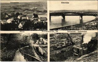 1929 Dresden, Niederwartha; Ortsansicht, Elbbrücke, Mühle, Teilansicht, Speicherbau / general view, bridge, mill, factory, industrial railway. W. Klemm & H. Heinze