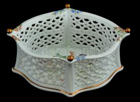 Wallendorf virágmintás porcelán bonbonier, matricás, jelzett, apró kopásokkal, 8,5x16,5x20 cm