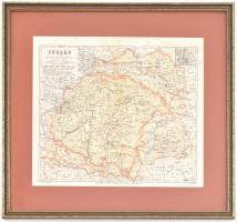 1867 Ungarn und seine Nebenländer, 1:3.300.000, Bibliographischen Instituts zu Hildburghausen. Paszpartuban, üvegezett, aranyozott fa keretben, 24x29 cm