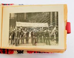 cca 1950 DUX Gépihurkoló KTSZ hétköznapjai képekben (felvonulás, zászlóavatás, foci, stb.), 15 db fotó, 6×8,5 cm