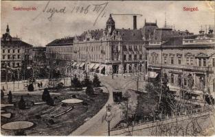 1906 Szeged, Széchenyi tér, villamos, Engelsmann Ádám üzlete  (EK)