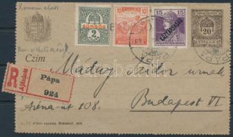 1919 Ajánlott zárt levelezőlap kiegészítéssel / Registered PS-cover card