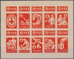 ~1942 Vöröskereszt 10f vágott adománybélyeg 10-es kisívben / Hungarian imperforated charity stamp in mini sheet of 10