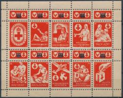 ~1942 Vöröskereszt 20f/10f adománybélyeg 10-es kisívben / Hungarian charity stamp in mini sheet of 10