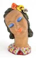 Art deco női büszt, mázas kerámia, ceruzás jelzéssel, lepattanásokkal. 23 cm