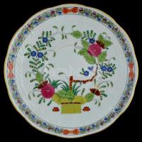 Herendi Indiai kosár fantázia mintás tányér. Kézzel festett, jelzett, hibátlan d: 15,5 cm