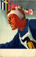 FIS Nordic World Ski Championships 1938 advertising art postcard, swastika, winter sport (fl)