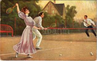Tennis match, tennis court. T.S.N. Serie 891. (EK)