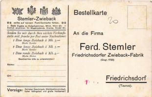 Ferd. Stemler Friedrichsdorfer Zwieback-Fabrik / German rusk factory advertising card (apró szakadás...