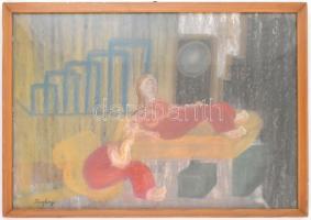 Zemplényi jelzéssel: Várakozók. Pasztell, papír. üvegezett fa keretben. 40x58,5 cm