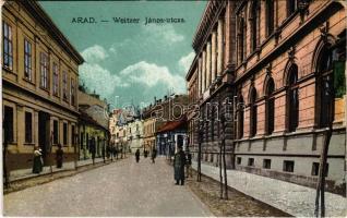 1918 Arad, Weitzer János utca, üzletek, rendőr / street view, shops, policeman (EK)