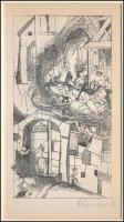 Kondor Béla (1931-1972): Tilos. Rézkarc, papír, utólagos jelzéssel, paszpartuban, 15×8 cm